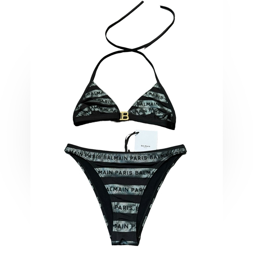 BALMAIN***Black w/ Gold Buckle Bikini Set***Small $485 NWT
